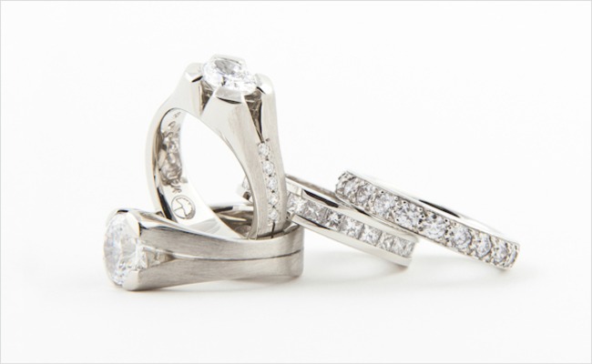 Oval diamond ring collection with diamond bands.