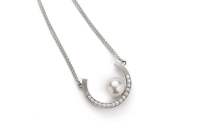 19k white gold Rising Moon pendant, with diamonds and white South Sea pearl