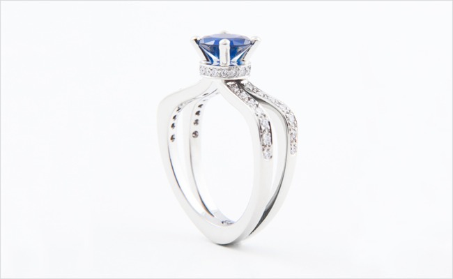 Perfume Bottle Ring, with cornflower blue sapphire centre stone and diamond details