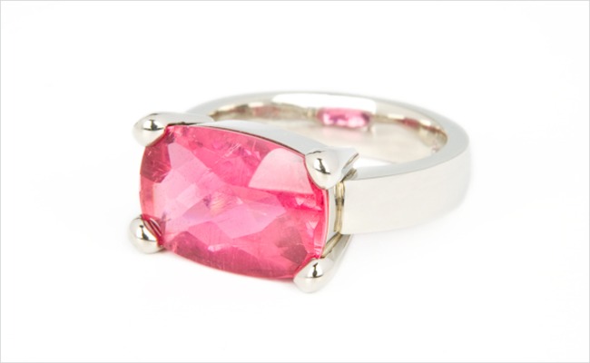 Pink tourmaline ring in white gold