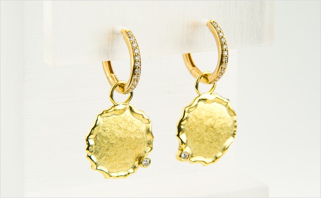 Yellow gold diamond hoops with removable yellow gold enhancers