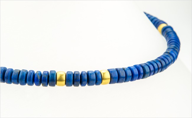 Lapis Lazuli strand with 18k yellow gold beads and clasp