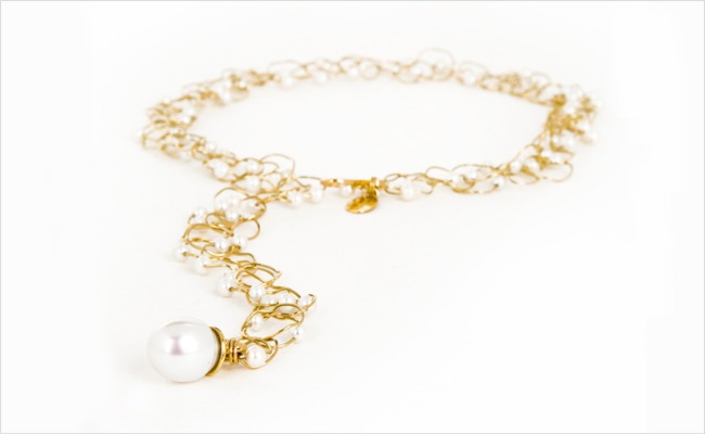 Hand-crafted yellow gold Coil Necklace with white South Sea pearl