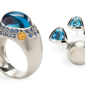 Blue topaz ring and aquamarine earrings