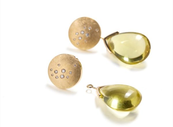 Earrings shown with lemon quartz enhancers