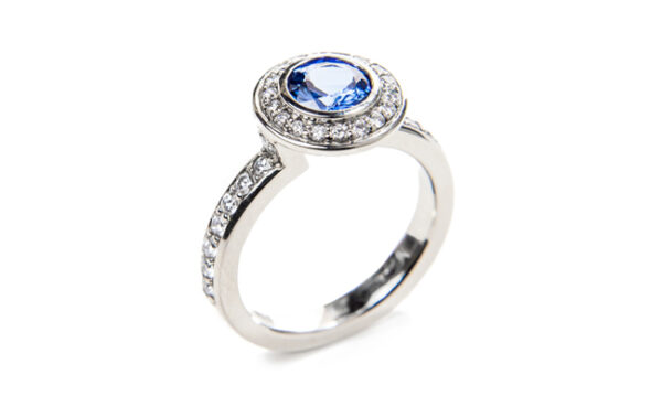 Blue Sapphire Ring with Diamond Halo