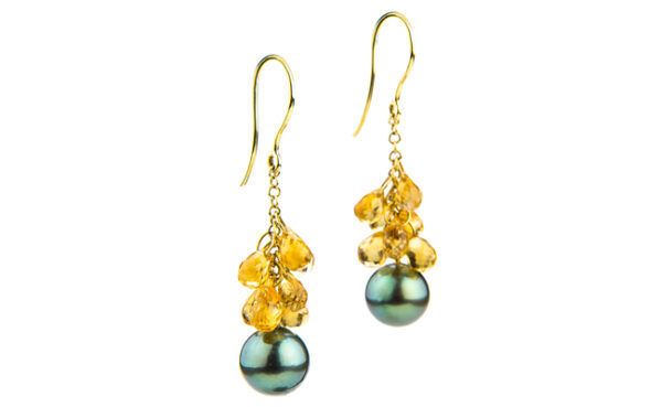 Citrine Waterfall Earrings with Tahitian Pearls