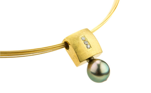 Gold Slider Pendant with Pearl & Diamonds