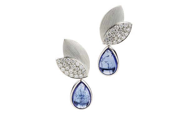 Lotus Leaf Pavé Earrings with Tanzanites