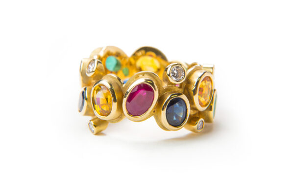 Multi-Coloured Sapphire & Diamond Ring