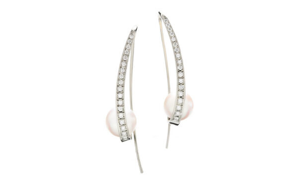 Diamond Earrings with Floating Pearl