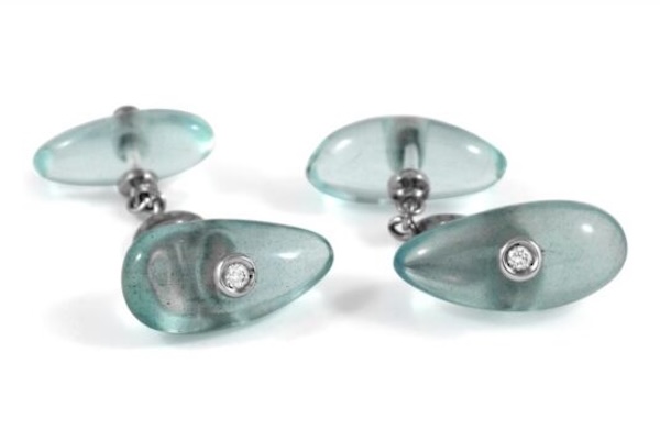 Aquamarine Pebble Cufflinks with Diamonds