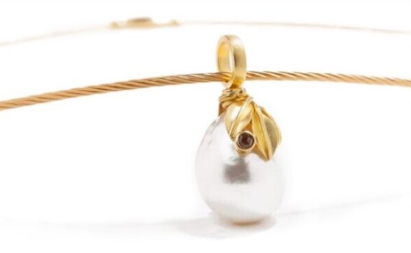 Baroque Pearl Pendant with Cognac Diamond