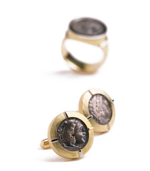 Gold Cufflinks with Ancient Coins