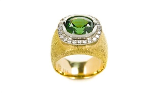 Green Zircon Ring with Diamonds
