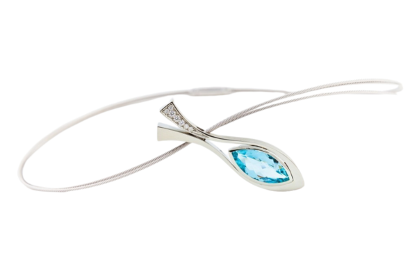 Marquise Blue Topaz Pendant with Diamonds