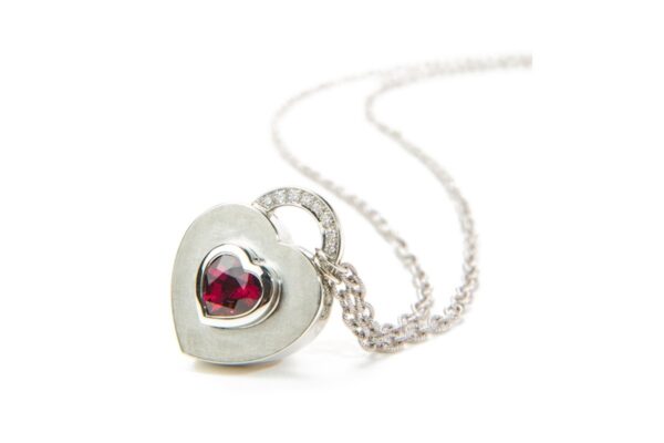 Rhodolite & Diamond Heart Lock Pendant