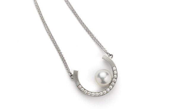 Rising Moon Pendant with Pearl & Diamonds