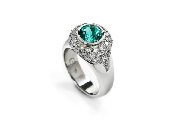 Seafoam Green Tourmaline Ring with Diamonds
