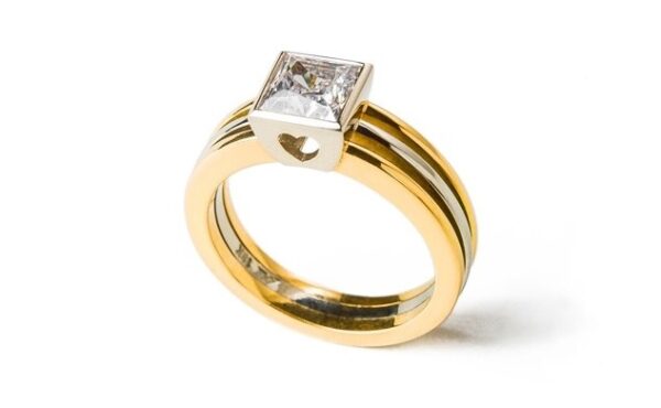 Two Tone Heart Engagement Ring