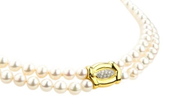 Two-Strand Pearl Necklace with Diamond Clasp