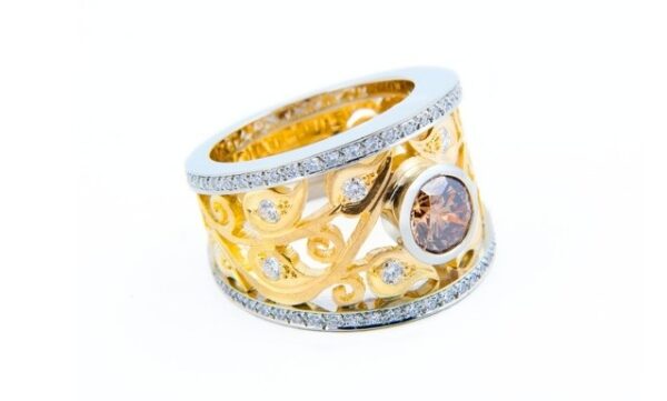Two-Tone Filigree Ring with Cinnamon Diamond