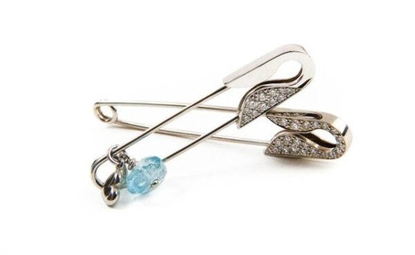 White Gold Safety Pins with Diamonds & Charms